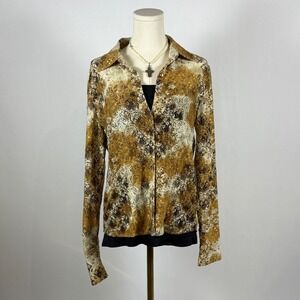Faded Glory Womens Button Down Shirt Lace Overlay Print Size M